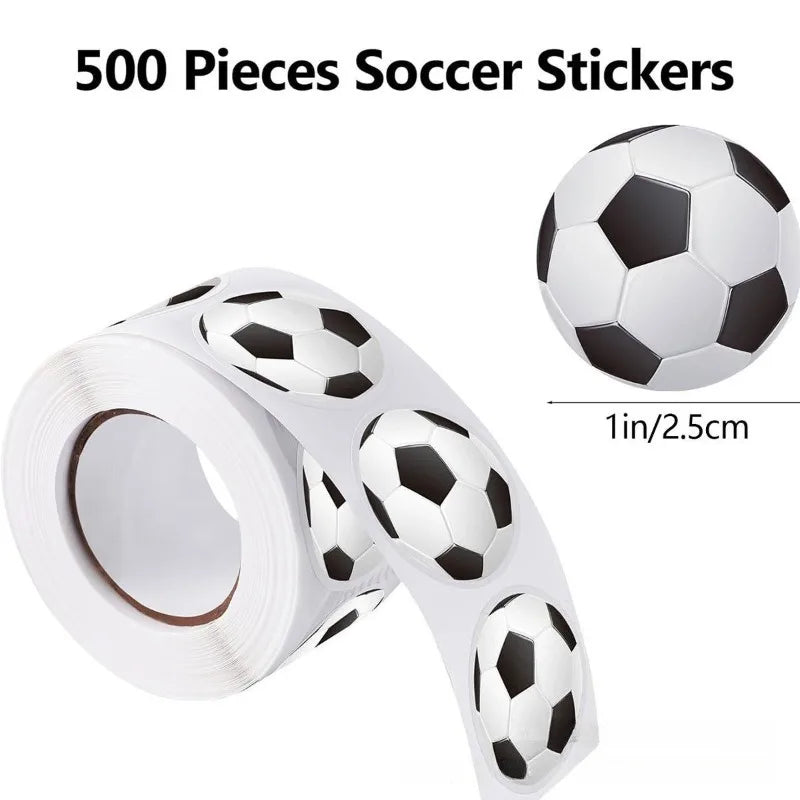 500pcs Round Soccer Stickers Roll – Sports Party Decals Decorative Sticker Roll Babs a roll 2.5cm
