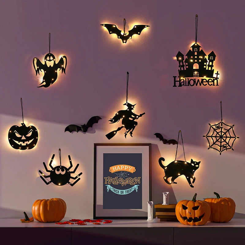 10 LED Halloween Hanging Decoration – Castle, Witch & Ghost Halloween Hanging Decor Babs