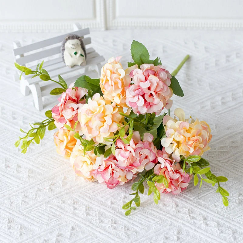 Pink Silk Rose Hydrangea Artificial Bouquet 10 Heads – 35cm Artificial Flower Bouquet Babs Pink 35cm