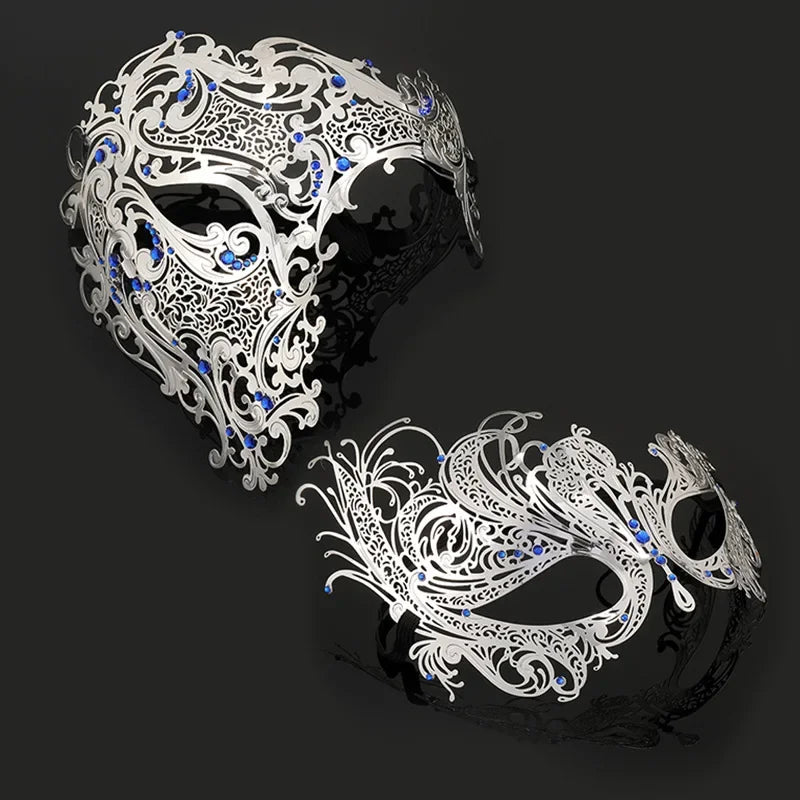 Luxury Metal Venetian Masquerade Mask – Unisex Costume Masquerade Mask Babs silvery set 1