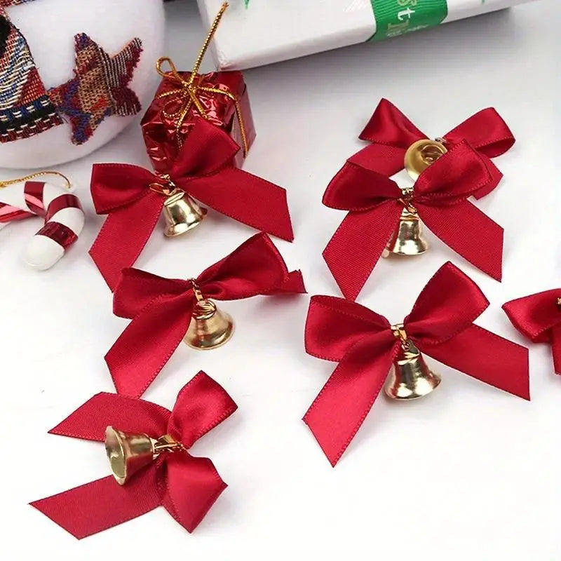 10pcs Christmas Bowknot Bows with Bells – Gift & Tree Décor Christmas Bow Decoration Babs