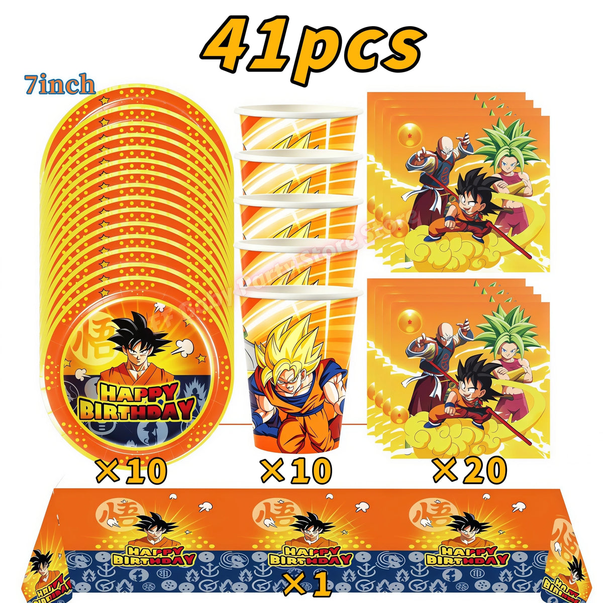 Dragon Ball Z Birthday Party Supplies – Goku Balloons, Cups & Plates Party Supply Set Babs 41pcs