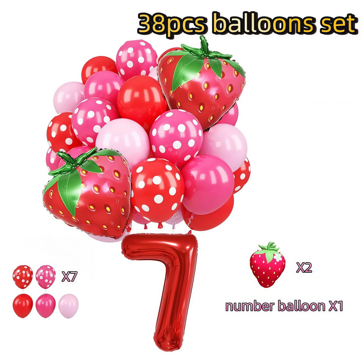 Strawberry Shortcake Birthday Party Decoration Kit – Banner & Balloons Party Decoration Kit Babs 38pcs Balloons 7