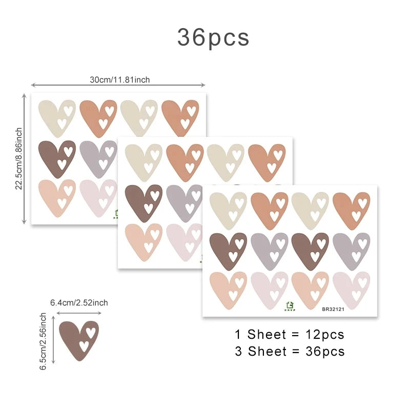 36Pcs Boho Heart Wall Stickers – Nursery & Bedroom Decals Wall Decal Stickers Babs Set-F