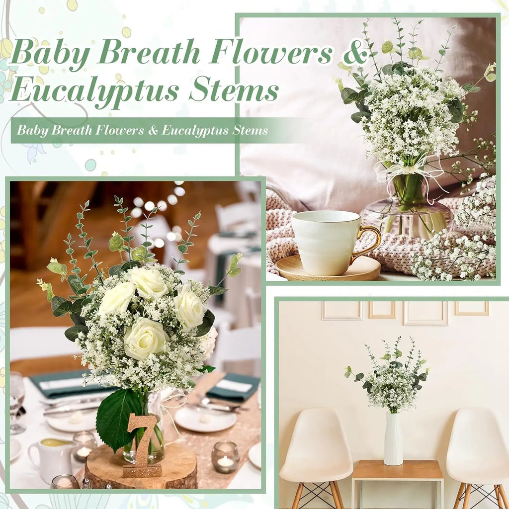 30-Piece Artificial Eucalyptus Baby's Breath Silk Flower Set Artificial Flower Set Babs
