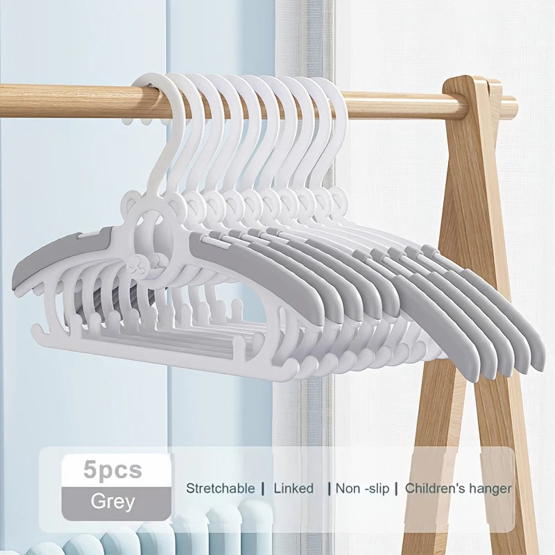 Adjustable Non-Slip Kids Clothes Hangers – Pink & Grey Kids Clothes Hangers Babs 5Pcs Grey