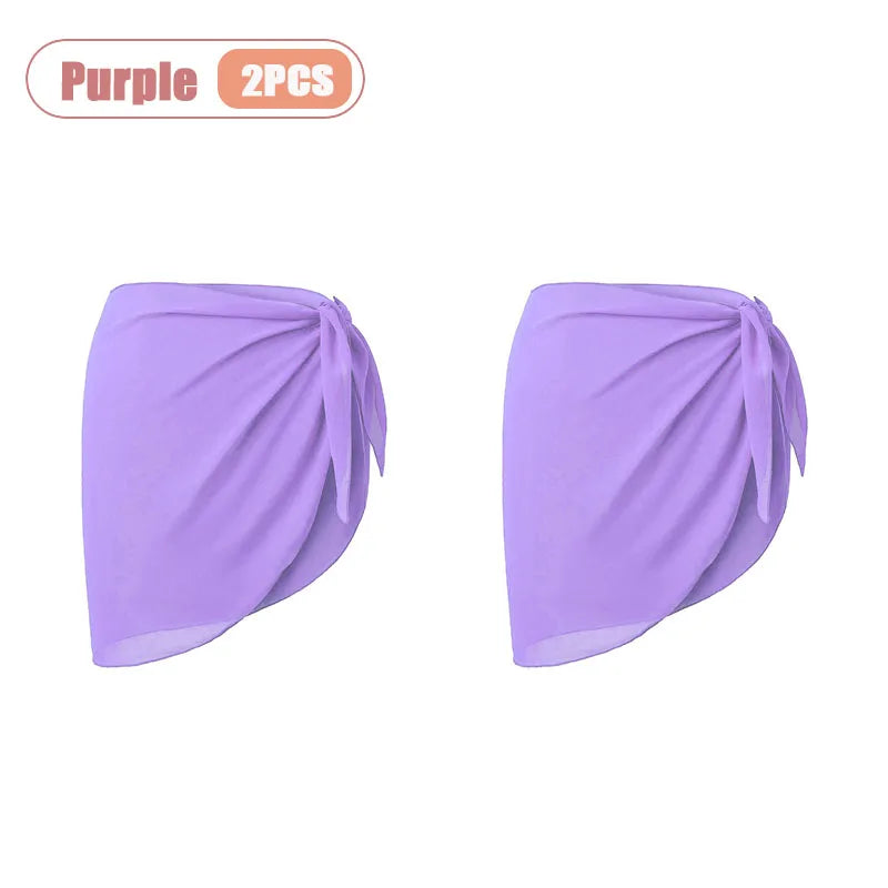 Chiffon Beach Sarong Wrap Skirt – Flowy Bikini Cover-Up Swimwear Cover-Up Babs Purple-2PCS One Size