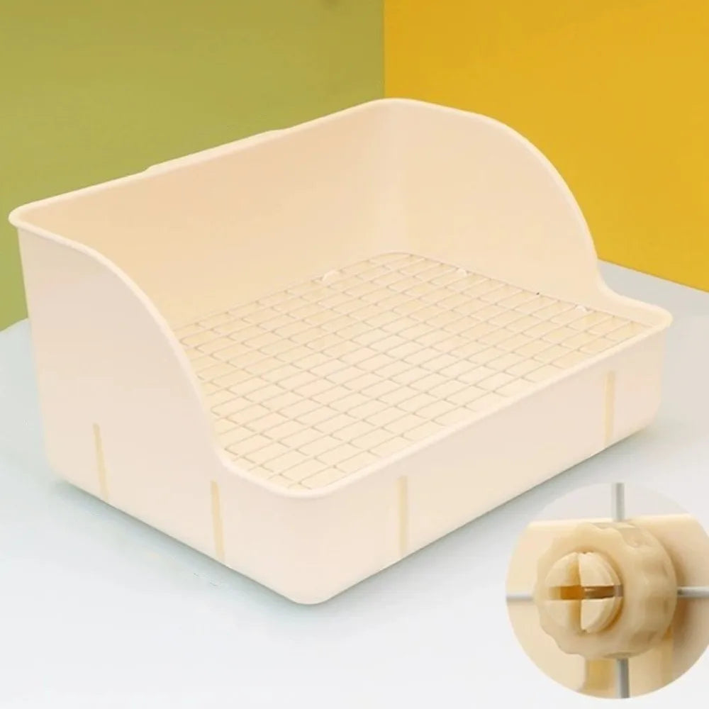 Rabbit Corner Litter Box – Anti-Splash Detachable Grid Potty Small Animal Litter Box Babs Beige Steel Mesh