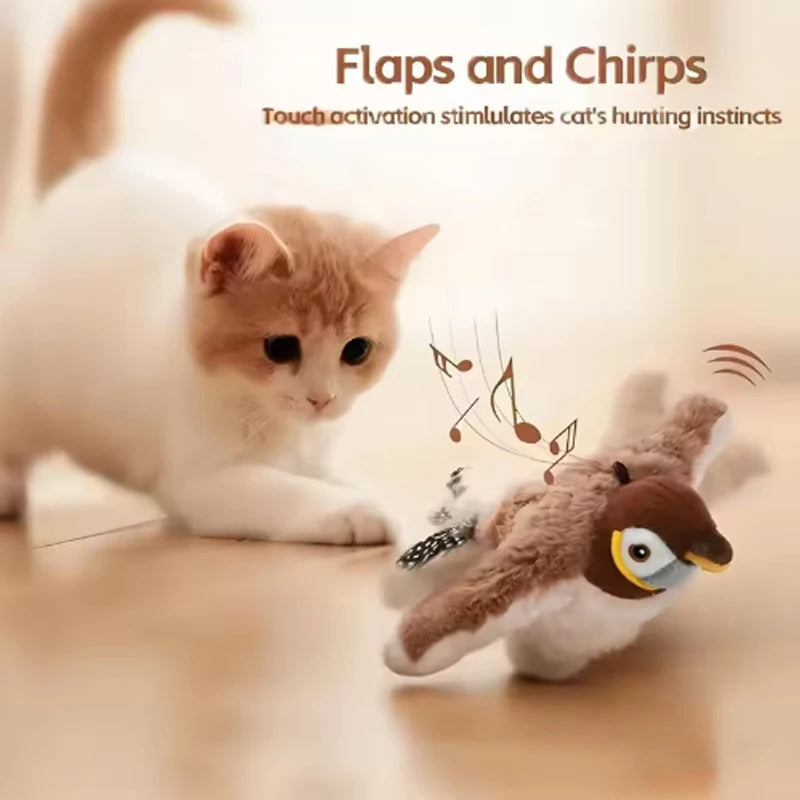 Flapping Bird Cat Toy – Bite Resistant Plush Sparrow Cat Plush Toy Babs