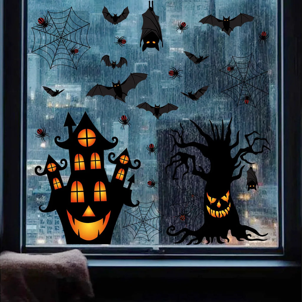 Halloween Static Cling Window Stickers – Ghost, Bat & House Halloween Window Clings Babs