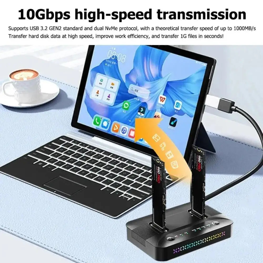 M.2 SSD Dual-Bay Docking Station – 10Gbps Offline Clone NVMe SATA SSD Docking Station Babs