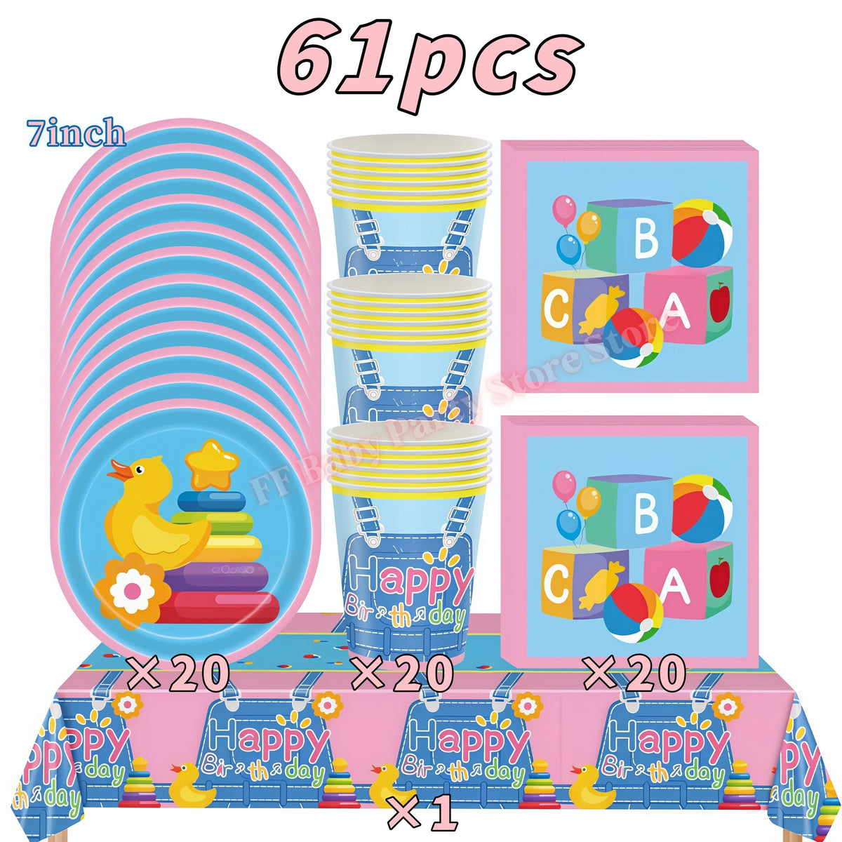Kids Birthday Party Tableware Set – Cartoon Teacher Theme Party Tableware Set Babs 61pcs