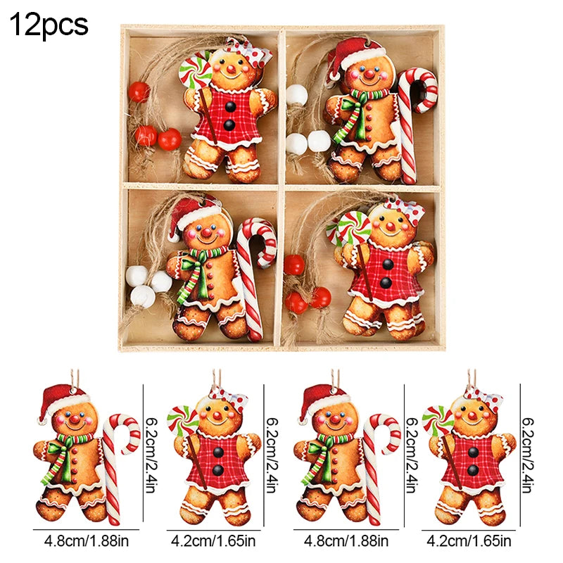 Christmas Wooden Ornaments – Gingerbread Man & Gnome Pendants Christmas Tree Ornament Babs 12PCS-I