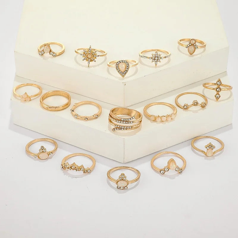 17-Piece Crystal Ring Set – Boho Geometric Jewelry for Women Crystal Ring Set Babs