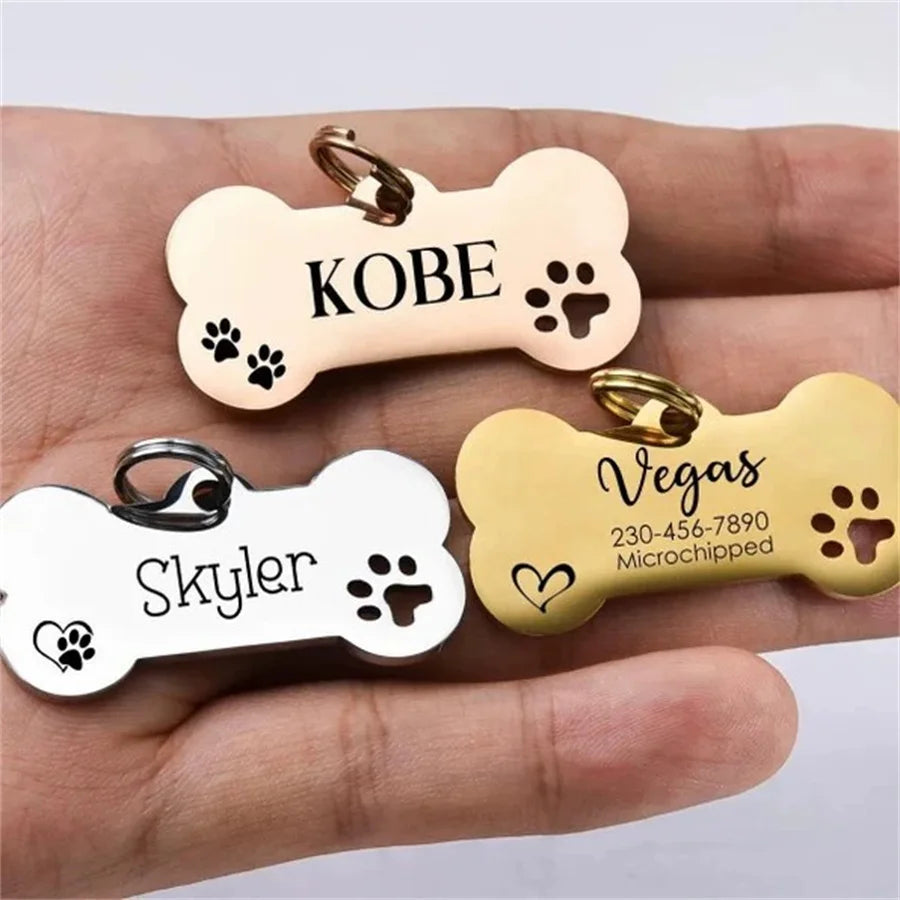 Personalized Pet Bone Pendant Metal Keychain – Engraved Dog Tag Pet Tag Keychain Babs