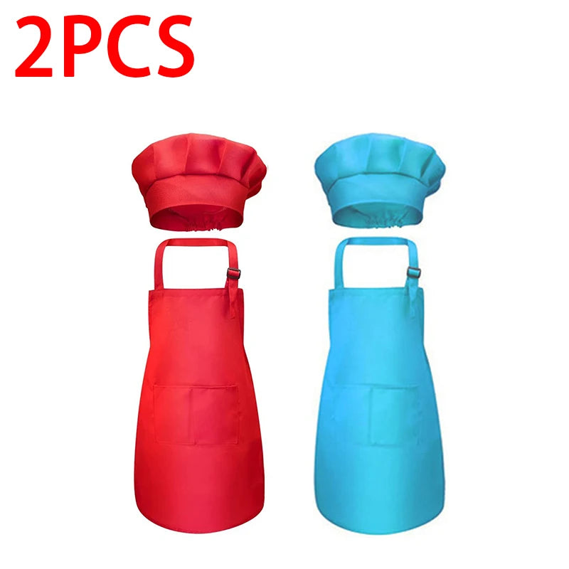 Kids Chef Apron & Hat Set – Kitchen Craft Painting PVC Apron Kids Chef Apron Set Babs 2pcs Red Sky blue M
