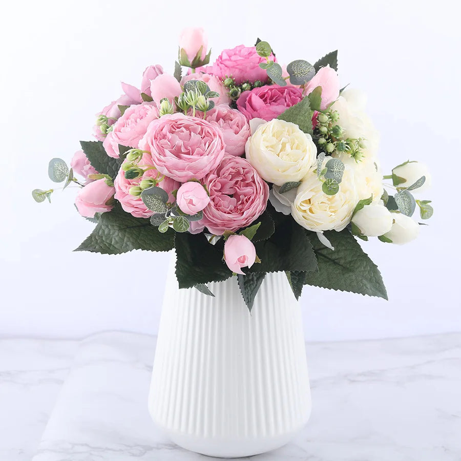 Silk Rose Peony Artificial Flowers – Wedding & Home Décor Artificial Flower Bouquet Babs