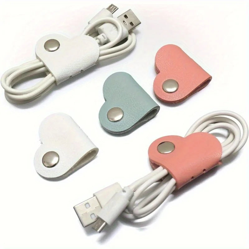 Heart-Shaped PU Leather Cord Organizer Set – Cable Winders Cable Cord Organizer Babs