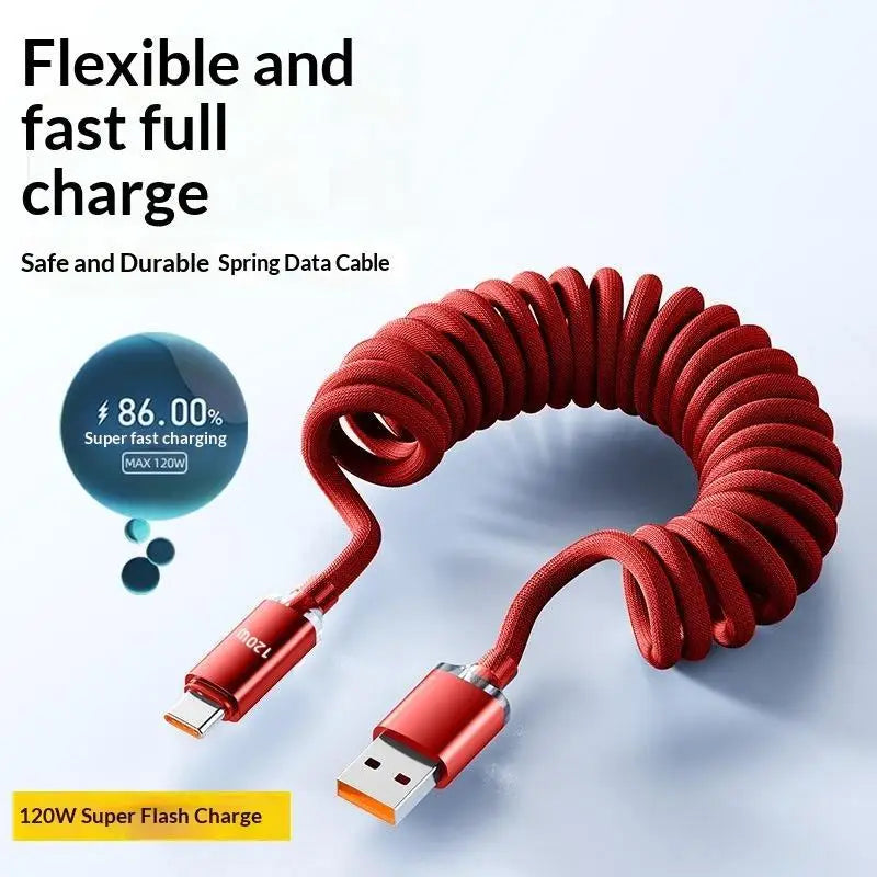 HUXUAN 120W USB-C Retractable Fast Charging Cable – 6A Coiled USB-C Charging Cable Babs