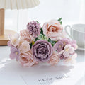 Silk Peony Rose Hydrangea Artificial Flower Bouquet | Home Décor Artificial Flower Bouquet Babs PURPLE 1 pc