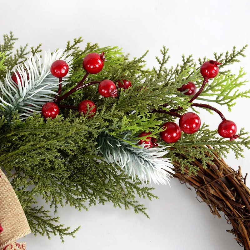 38CM Christmas Door Wreath – Red Berry & Wooden Car Ornament Christmas Door Wreath Babs