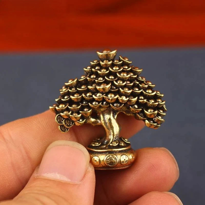 Brass Fortune Money Tree Figurine – Feng Shui Desk Sculpture Brass Desktop Sculpture Babs