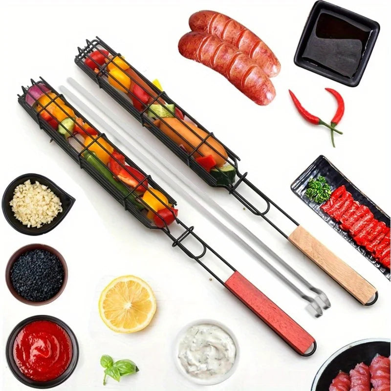 4-Pack BBQ Hot Dog Grilling Baskets – Iron Barbecue Cage Set BBQ Grilling Basket Babs