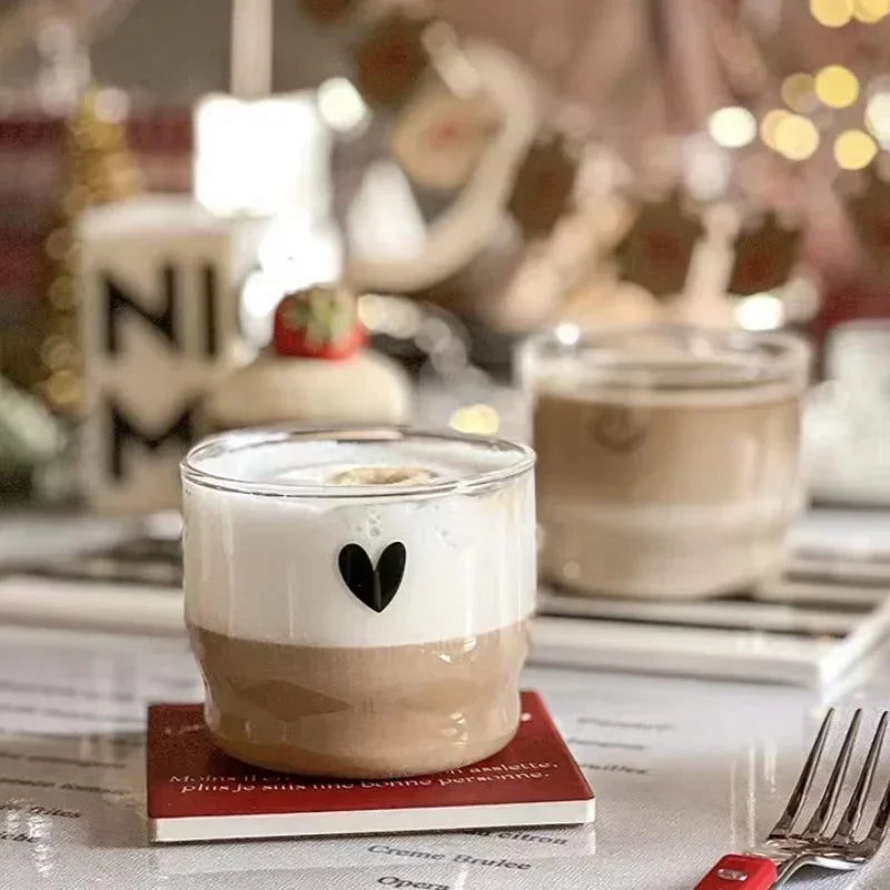 Cartoon Borosilicate Glass Cup – Cute Heart & Smile Print Glass Drinking Cup Babs