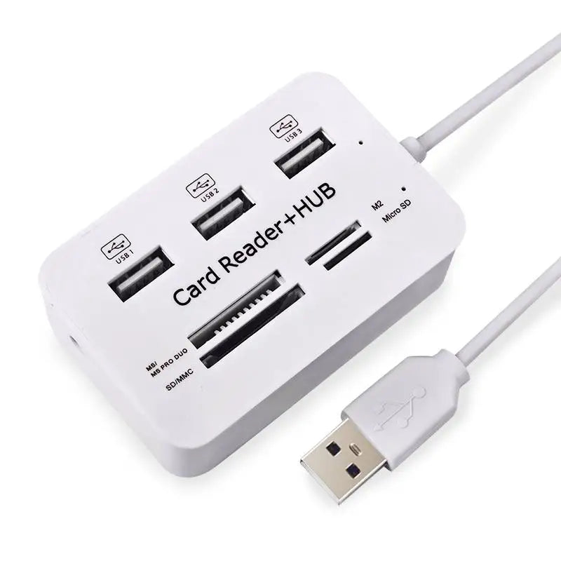 USB 2.0 Hub – 3-Port Splitter & Card Reader for Laptop & PC USB Hub Babs WHITE