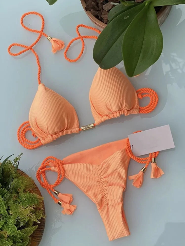 Women's Backless Lace-Up Triangle Bikini Set – Multicolor Triangle Bikini Set Babs