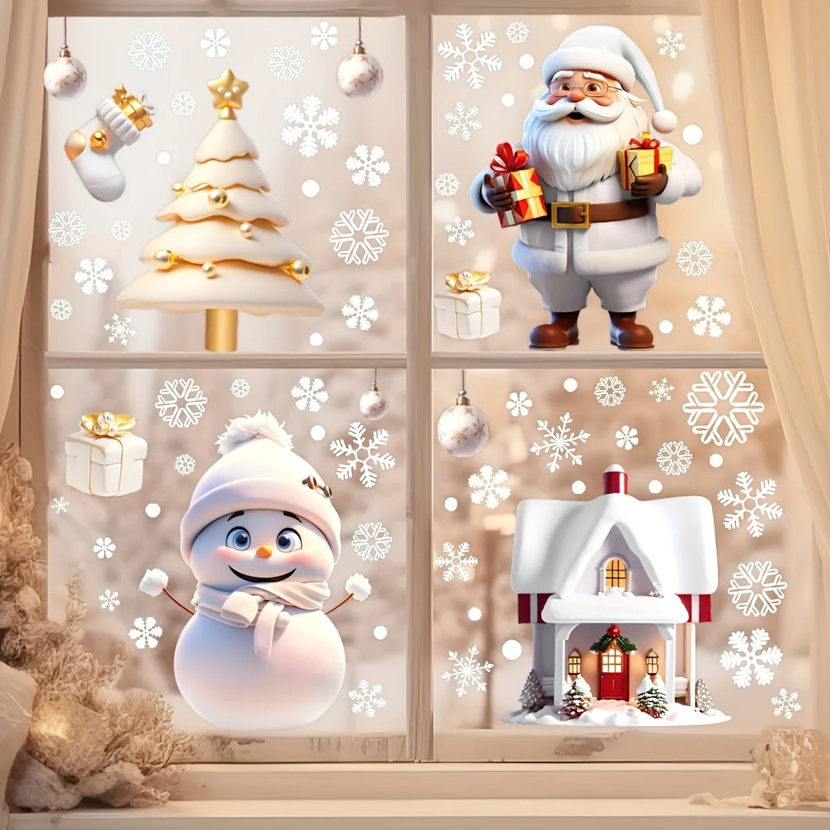 Christmas Window Clings – Santa & Snowman Holiday Stickers Window Clings Babs