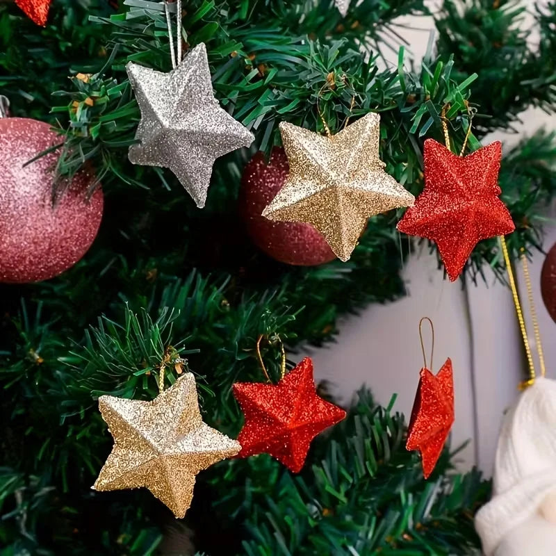 Glitter Star Christmas Ornaments 6/12 Pcs – Pentagram Pendant Christmas Tree Ornaments Babs