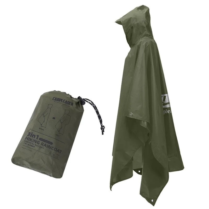 3-in-1 Adult Waterproof Hooded Raincoat & Poncho – Big Size Waterproof Raincoat Babs 1-Army green
