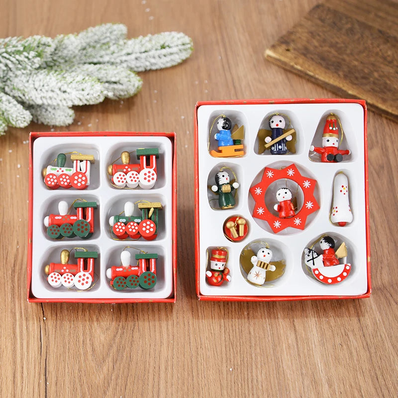 Wooden Train Christmas Tree Ornaments – Mini Hanging Pendants 2026 Christmas Tree Ornament Babs 16pcs