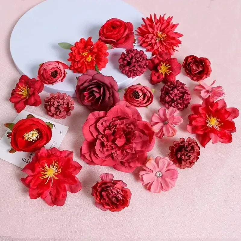 Silk Rose Artificial Flower Heads for Wedding & Home Décor Artificial Silk Flowers Babs Red 21pcs