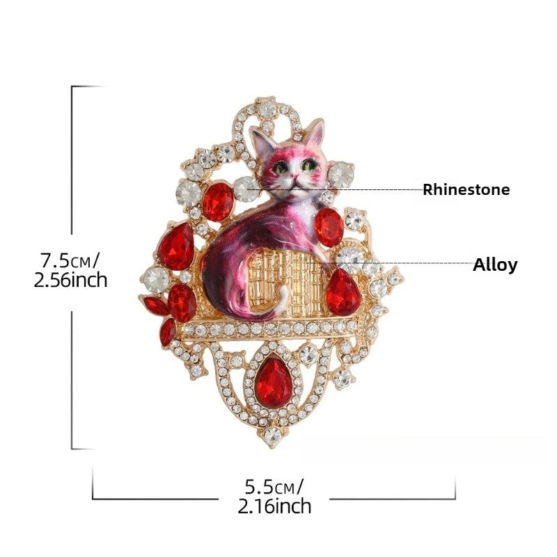 Castle Cat Rhinestone Brooch – Cute Animal Pin Corsage Fashion Brooch Pin Babs