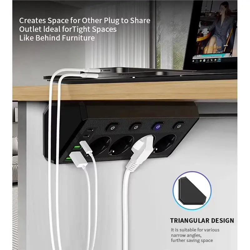 Desktop Corner Power Strip 6 Outlets 4 USB Ports EU Plug Desktop Power Strip Babs