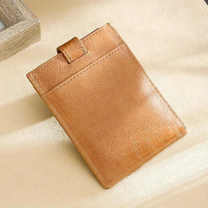 Leather Pull-Out Card Holder – Slim Unisex Wallet with Buckle Leather Card Holder Babs