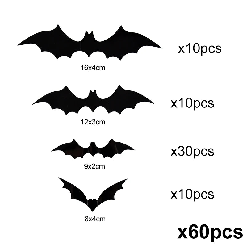 3D Black Bat Wall Stickers Halloween Decals – 12 to 120 Pcs Halloween Wall Decals Babs 60pcs