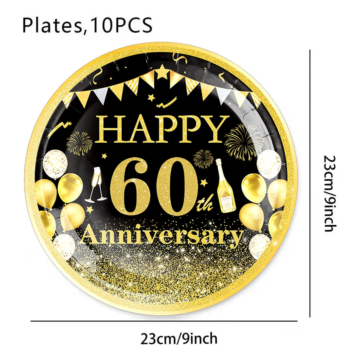 6pcs Black Gold 60th Birthday Water Bottle Labels & Stickers