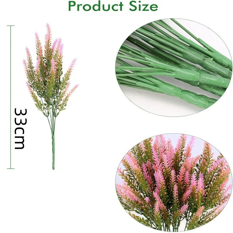 UV Resistant Artificial Lavender Branches – Outdoor Faux Flowers Artificial Flower Branches Babs Pink 10PCS