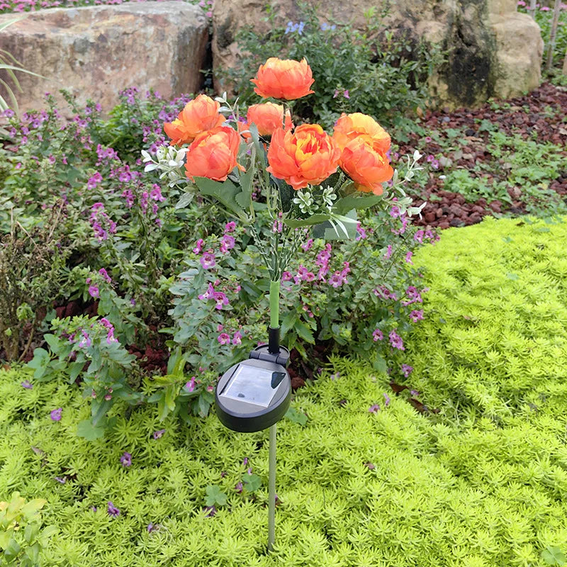 Solar 7-Head Peony Flower Lamp – Outdoor Garden Décor Light Solar Garden Stake Light Babs Orange 1PC