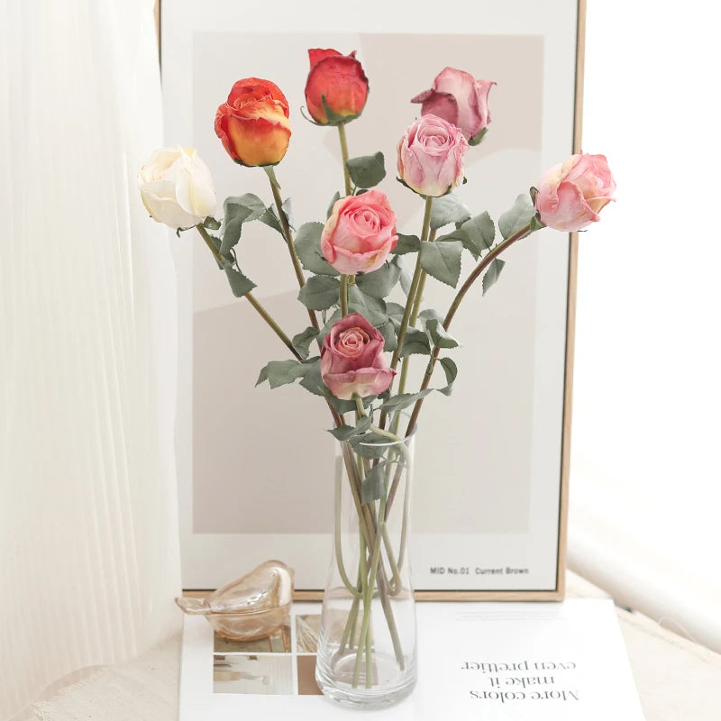 67cm Silk Burnt Edge Rose Branch – Autumn Artificial Flower Artificial Flower Branch Babs