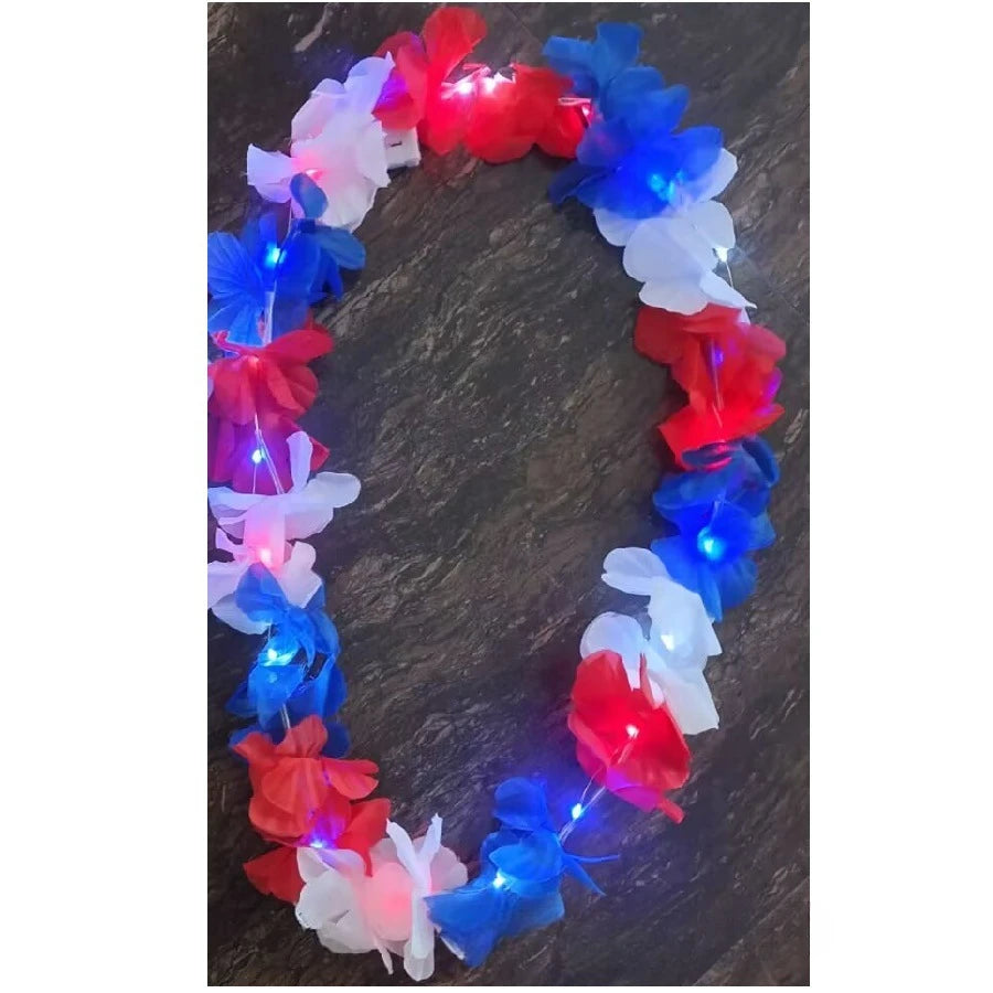 Glow Light-Up Hawaiian Flower Headband – Luau Party Wreath Light-Up Hair Headband Babs necklace