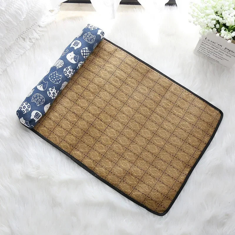 Pet Self-Cooling Rattan Mat for Cats & Dogs – Summer Bed Pet Cooling Mat Babs Blue cat S