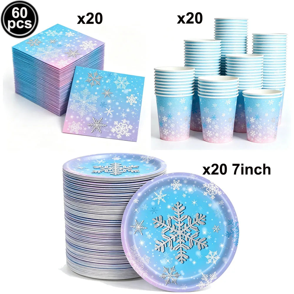 Frozen Winter Birthday Party Supplies – Plates, Cups & Balloons Party Supplies Set Babs DARK GRAY As pictures show