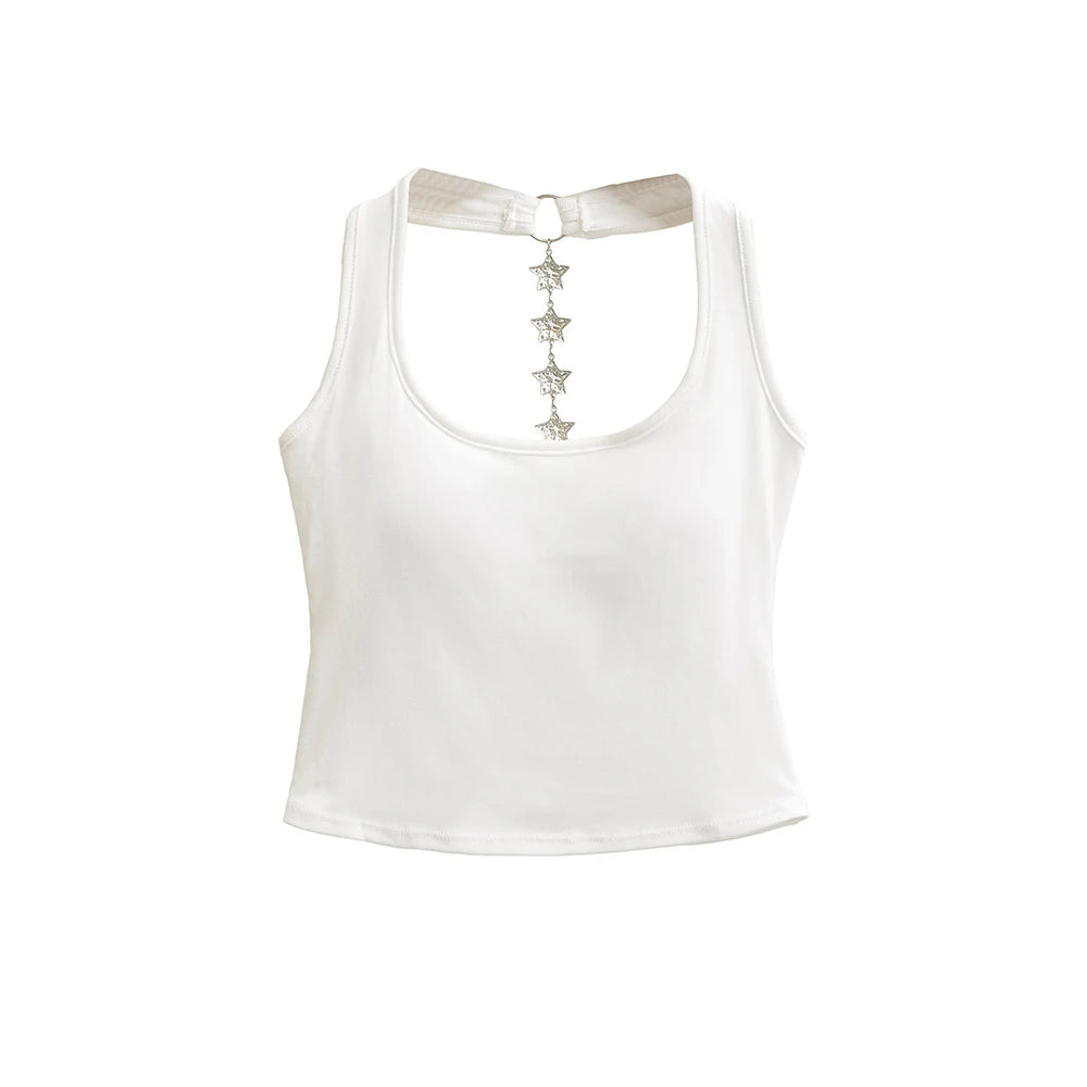 Women's Strapless Backless Star Chain Cutout Cami Top Y2K Cami Tank Top Babs White One Size