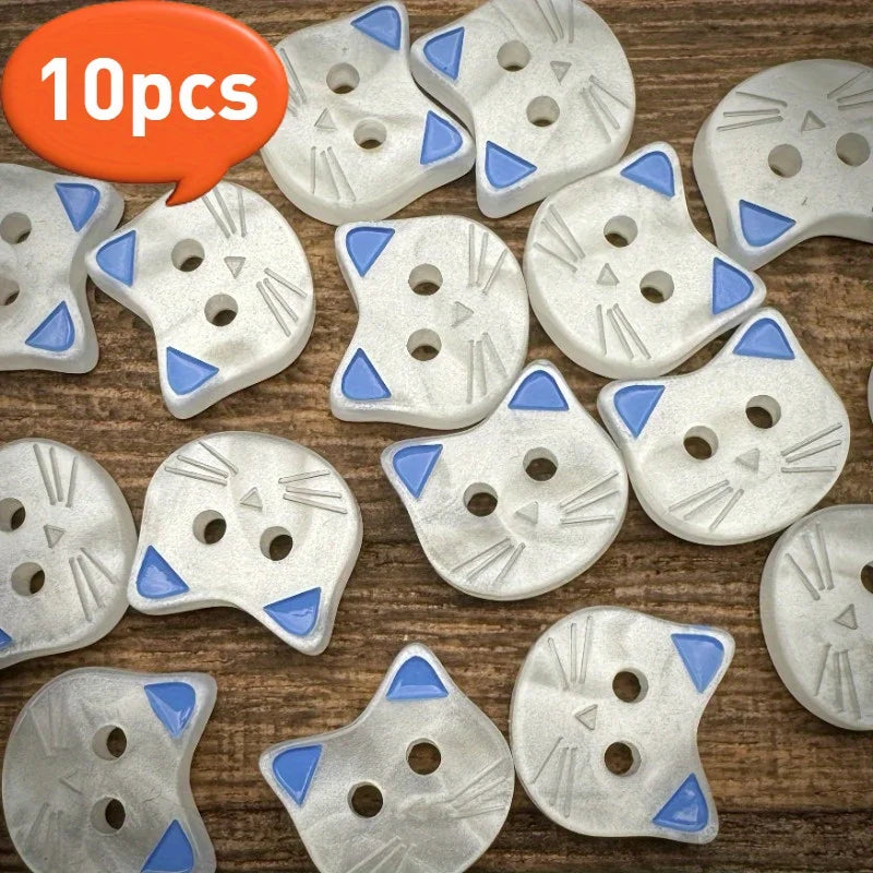 Cartoon Cat 2-Hole Buttons for Kids Clothing & BJD Crafts Decorative Sewing Buttons Babs 10pcs