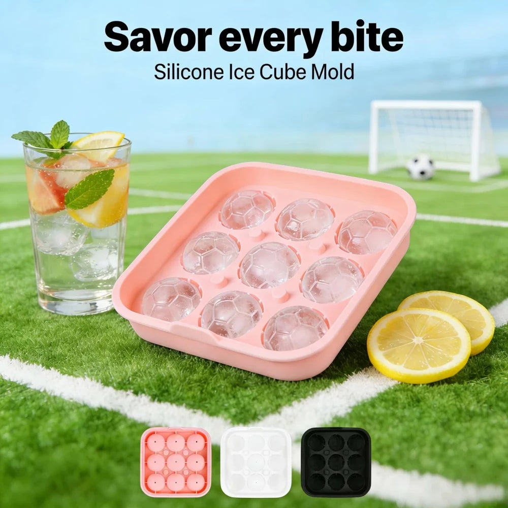 Soccer Ball Silicone Ice Cube Tray with Lid – 9 Cavities Silicone Ice Cube Tray Babs