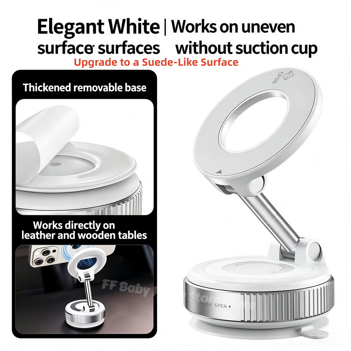 360° Rotating Magnetic Car Phone Holder – Dashboard Mount Car Phone Mount Babs White 2